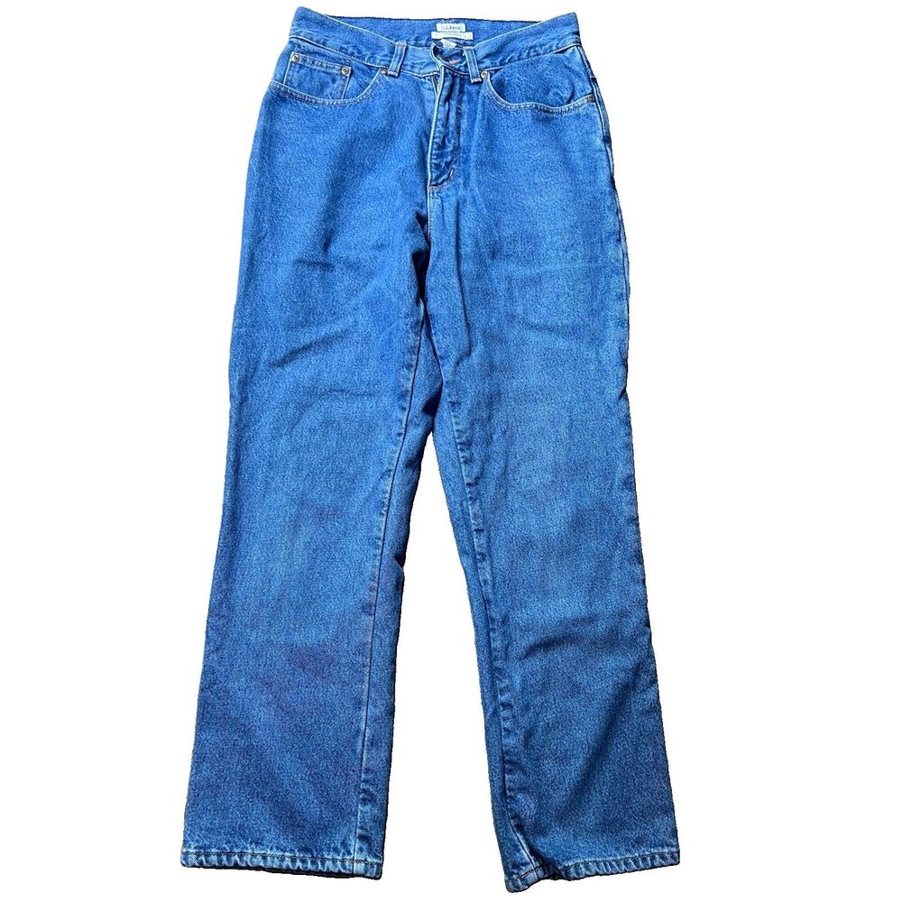 LL Bean Flannel Lined Original Fit Straight Leg Denim Blue Jeans Women's Size 8
